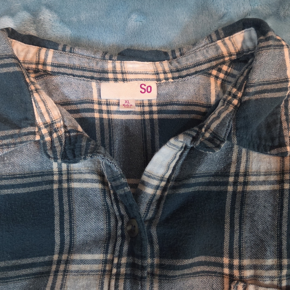 So Womens Soft Plaid Flannel-Style Shirt Cotton XL Green Plaid Button up Outdoor - Picture 10 of 12